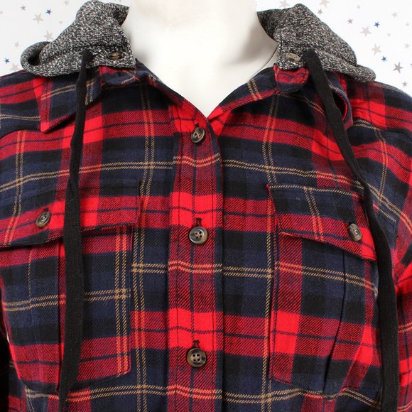 Removable Hood Flannel Plaid Button Up Shirt - Picture 3 of 8